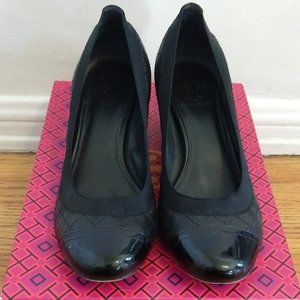 Tory Burch "Carrie" 55MM Pump - Black Mestico/Soft Patent Calf - Size 8
